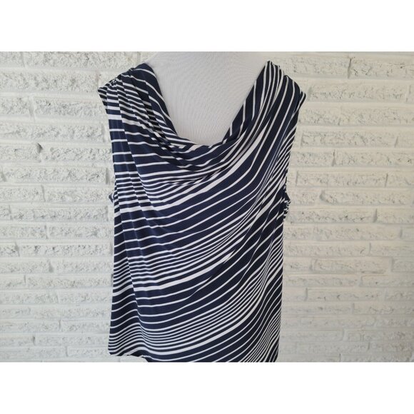 Chaps Womens Top 2X Plus Draped Boat Neck Sleeveless Blue Stripe STR58XE - Picture 1 of 9